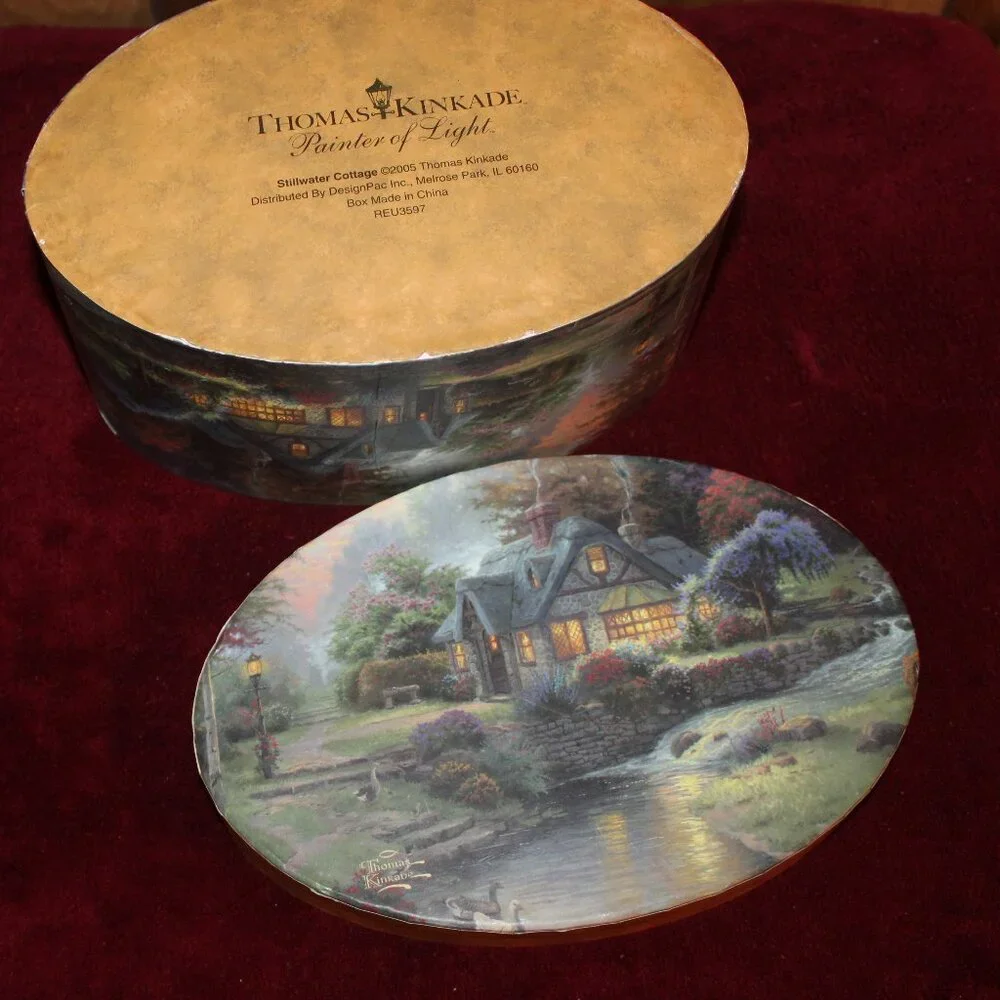 Thomas Kinkade Card Board Oval Box -Stillwater Cottage - 2005